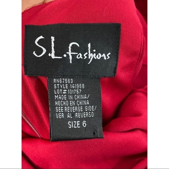 SL Fashions Sz 6 Red Tiered Ruffled Chiffon Sequin Strap Shift Dress Cocktail - Picture 8 of 8